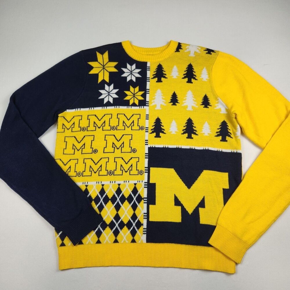 Klew NCAA Michigan Sweater Busy Block Wolverines Mens L Holiday Winter GameDay